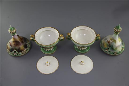 Two Hadley ware tear drop shaped pot pourri, covers and inner covers, c.1900, 25cm